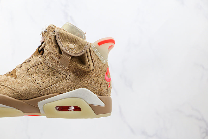 Air Jordan Retro 6 X Travis Scott British Khaki/Sail/Bright Crimson