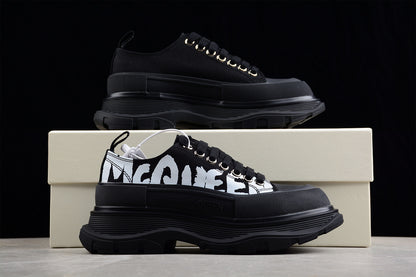 Alexander McQueen Tread Slick Low Lace Up Canvas Graffiti Black White