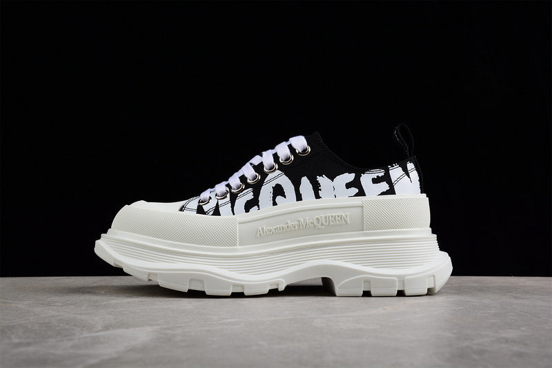 Alexander McQueen Tread Slick Low Lace Up Canvas Graffiti White Black