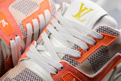 Louis Vuitton #54 Orange & Brown Grey Damier Trainers