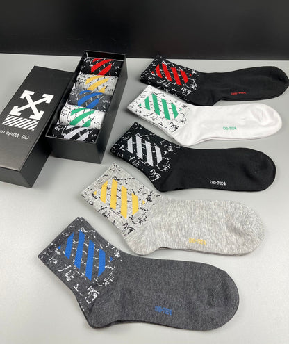 Off White Mid Socks 5 Pack