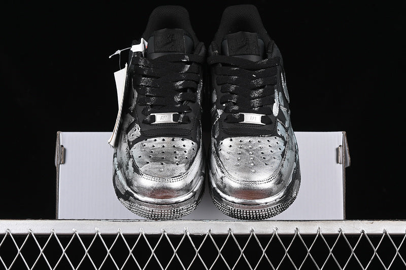 Air Force One Low Black Splash Silver Paint