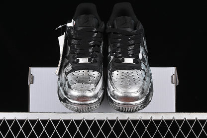 Air Force One Low Black Splash Silver Paint