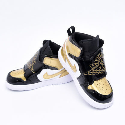 Kids Air Jordan 1 Sky 'Black Metallic Gold White'