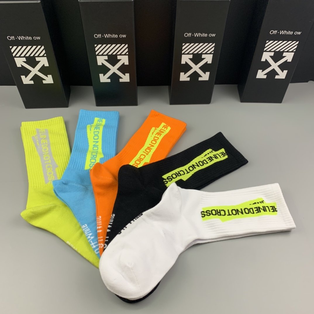 Off White High Socks 5 Pack Neon