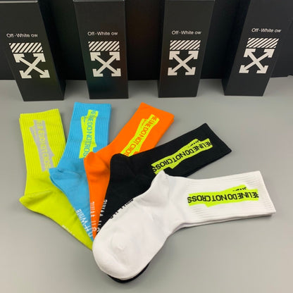 Off White High Socks 5 Pack Neon