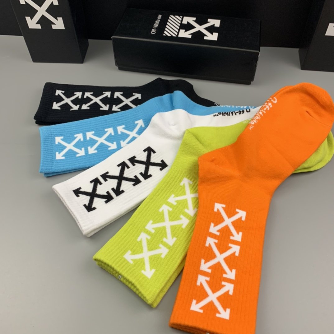 Off White High Socks 5 Pack Neon