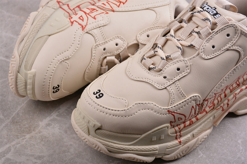 Balenciaga Triple S Beige 'DIY Metal Artwork Red/Black'