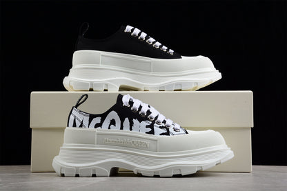 Alexander McQueen Tread Slick Low Lace Up Canvas Graffiti White Black