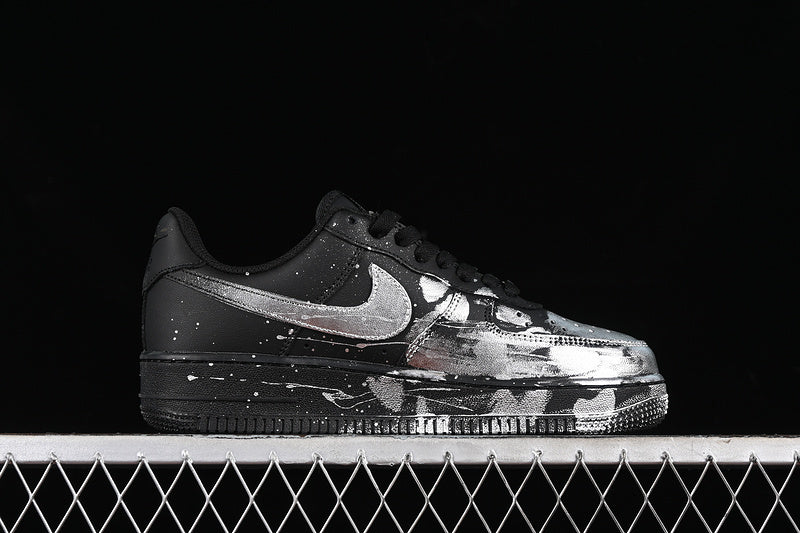 Air Force One Low Black Splash Silver Paint