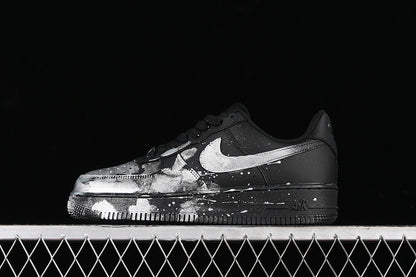 Air Force One Low Black Splash Silver Paint