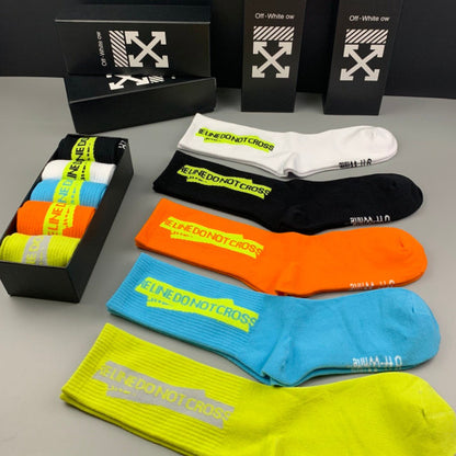 Off White High Socks 5 Pack Neon