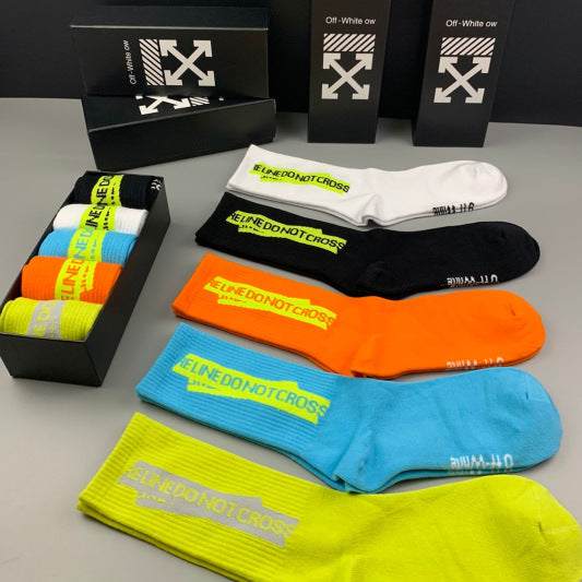 Off White High Socks 5 Pack Neon