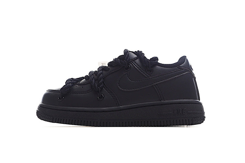 Kids Nike Air Force One Black Double Laces