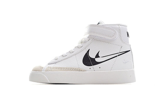 Kids Nike Blazer Mid White Black Double Nike Emblem