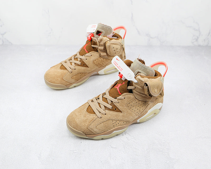 Air Jordan Retro 6 X Travis Scott British Khaki/Sail/Bright Crimson