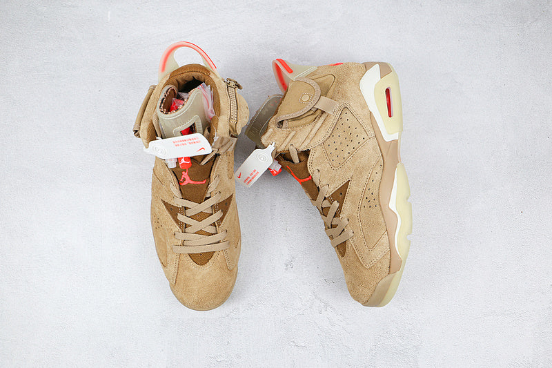 Air Jordan Retro 6 X Travis Scott British Khaki/Sail/Bright Crimson