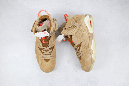 Air Jordan Retro 6 X Travis Scott British Khaki/Sail/Bright Crimson