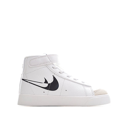 Kids Nike Blazer Mid White Black Double Nike Emblem