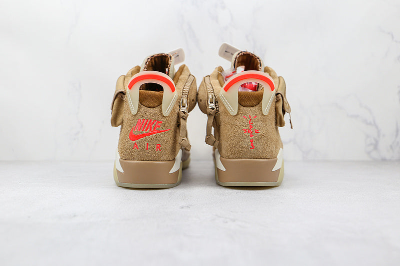 Air Jordan Retro 6 X Travis Scott British Khaki/Sail/Bright Crimson