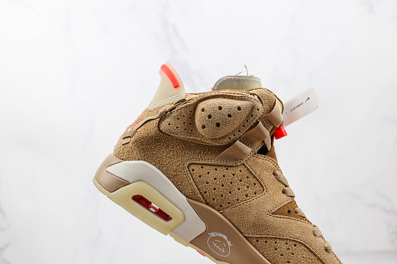 Air Jordan Retro 6 X Travis Scott British Khaki/Sail/Bright Crimson