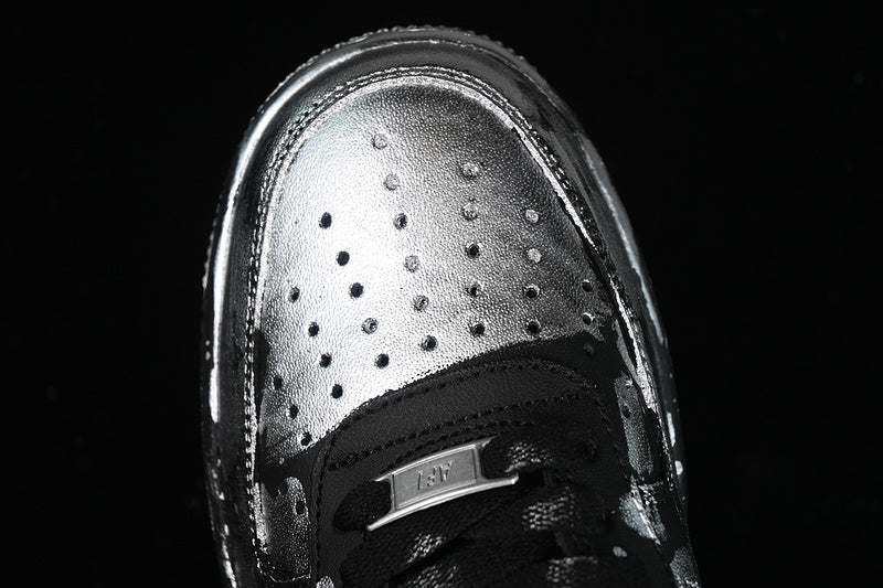 Air Force One Low Black Splash Silver Paint