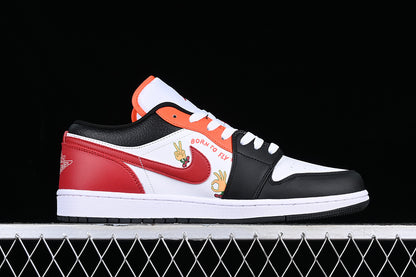 Air Jordan Retro 1 Low Flaming Swoosh/White/Black-Red-Orange